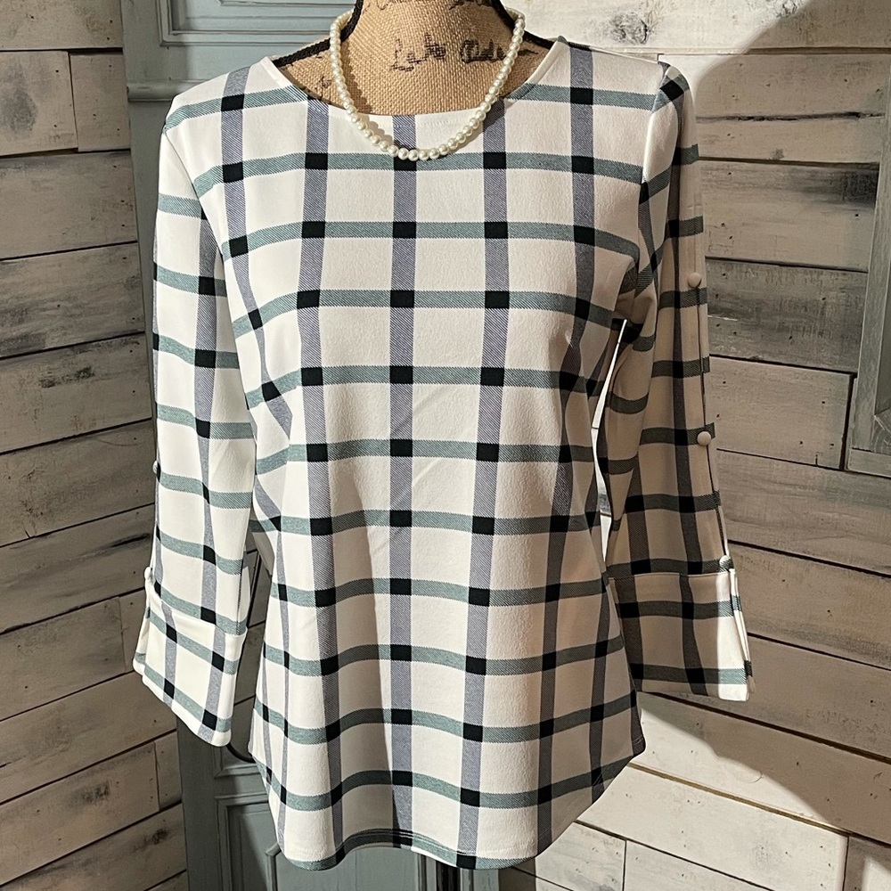 Plaid Women's Top - Green and White